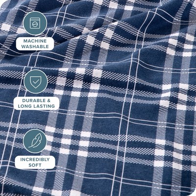 Stirling Plaid Blue/White Cotton Flannel Twin Sheet Set