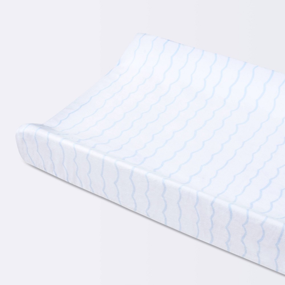 Photos - Changing Table Plush Changing Pad Cover Sea Stripe - White/Blue - Cloud Island™