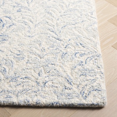 Ivory and Blue Hand-Tufted Wool Square Area Rug