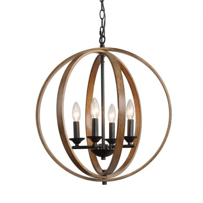 LNC Chet 4-Lights 20" Modern Farmhouse Medium Globe Chandelier, Antique Brown and Matte Black