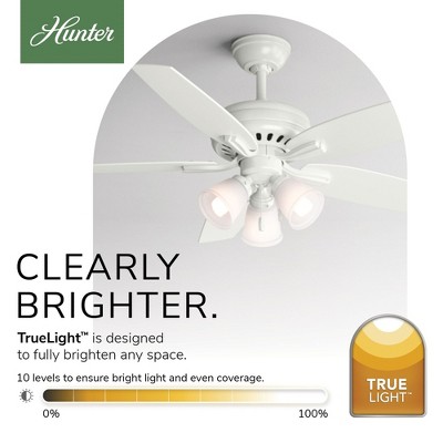 Hunter Fresh White Newsome Lighted Ceiling Fan 52" Fresh White Finish with Light Kit and WhisperWind Motor