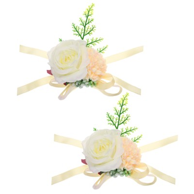 Unique Bargains Corsage Wristlet Adjustable Artificial Flower 2 Pcs
