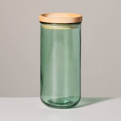 27.7oz Tinted Glass Kitchen Storage Jar with Wood Lid Green - Hearth & Hand™ with Magnolia