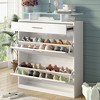 VYNXARIA Slim Entryway Organizer - White Shoe Storage Cabinet 2 Flip Drawers - 3 of 4