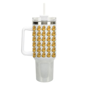 100 North Yellow Rubber Ducks In A Row Cartoon 40 oz. Stainless Steel, Large Water Bottle Coffee Mug, Spill & Leak Resistant, Thermal Travel Tumbler - 1 of 1