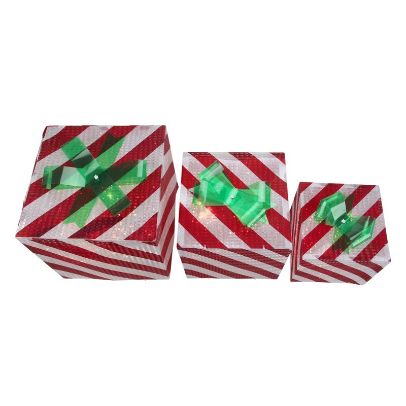 Northlight Set of 3 Red and White Striped Gift Box Outdoor Christmas Decor, 4 of 6