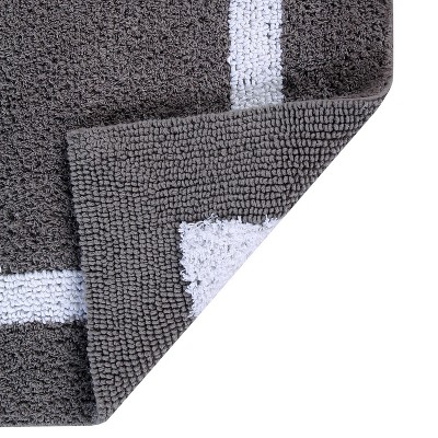Gray and White Cotton Tufted Reversible Bath Rug Set