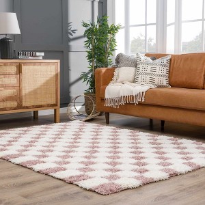 Hauteloom Atira Pink Checkered Shag Rug - 1 of 4
