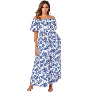 Jessica London Women's Plus Size Off-The-Shoulder Maxi Dress - 1 of 4