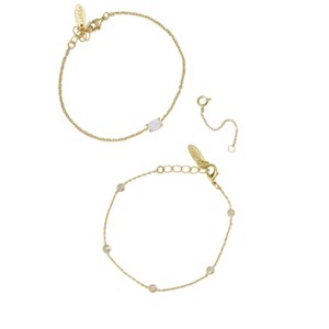 Opal & Crystal Dainty Bracelet Set with Extender Add On - Ettika Gold - 1 of 2