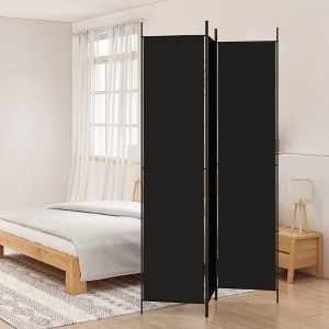 vidaXL 3-Panel Room Divider - Durable Fabric and Iron Construction, Versatile Functionality, Privacy Ensuring, Foldable, Easy Assembly - Black - 1 of 4