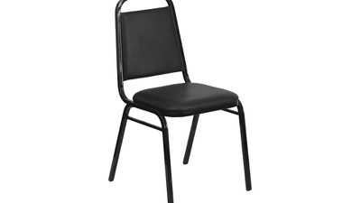 Elegant Trapezoidal Back Banquet Chair in Black Vinyl with Metal Frame