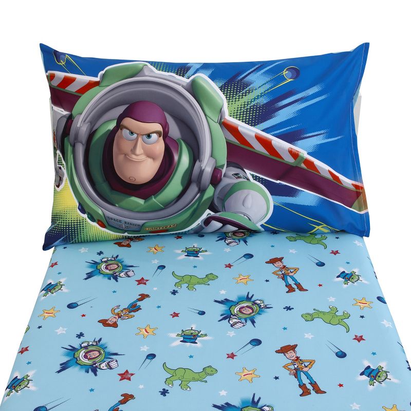 Disney Toy Story Power Up 2 Pack Super Soft Fitted Toddler Sheet and Pillowcase Set - Blue, Green, 5 of 7