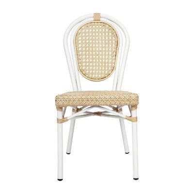 Natural and White Aluminum Frame Bistro Chairs with Rattan Seats