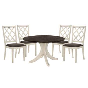 HOMES: Inside + Out 5pc Moonglint Farmhouse Round Dining Table Set Antique White/Dark Walnut