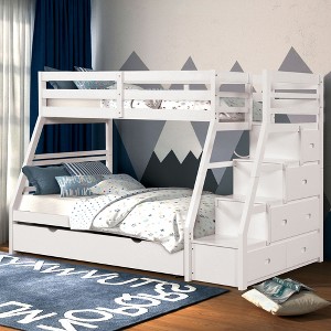 Twin Over Full Bunk Bed with Built In Drawers and Accessible Steps - 1 of 4