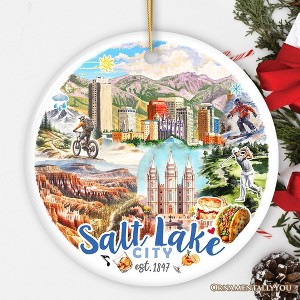 Artistic Salt Lake City Handcrafted Ceramic Ornament, Vintage Utah Souvenir Gift and Christmas Tree Decor| OrnamentallyYou - 1 of 4