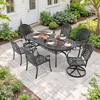 7-Piece Cast Aluminum Patio Dining Set with Oval Table, 2 swivel chairs and 4 fixed dining chairs, Red Cushions and Umbrella Hole - 2 of 4