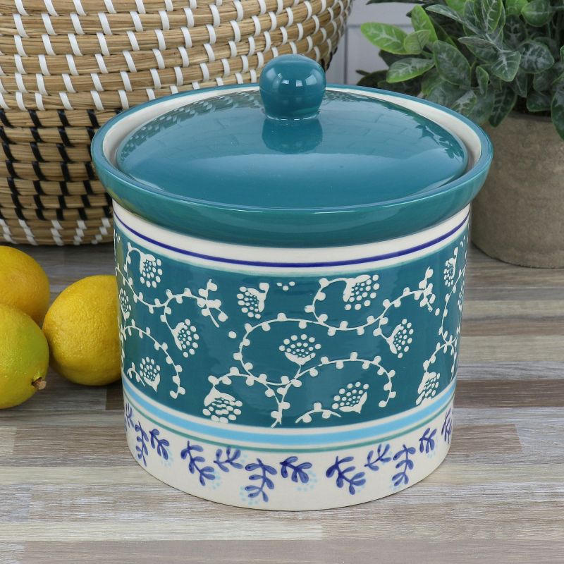 Gibson Home Village Vines 1.2 Quart Stoneware Canister With Airtight Lid in Blue Floral, 5 of 6