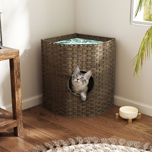 FURNIinspire Pet Crates And Houses Hidden Cat Litter Box Enclosure With Waterproof Litter Bag And PP Mat, Dark Brown, 16.9"*16.9"*22.4" - 1 of 4