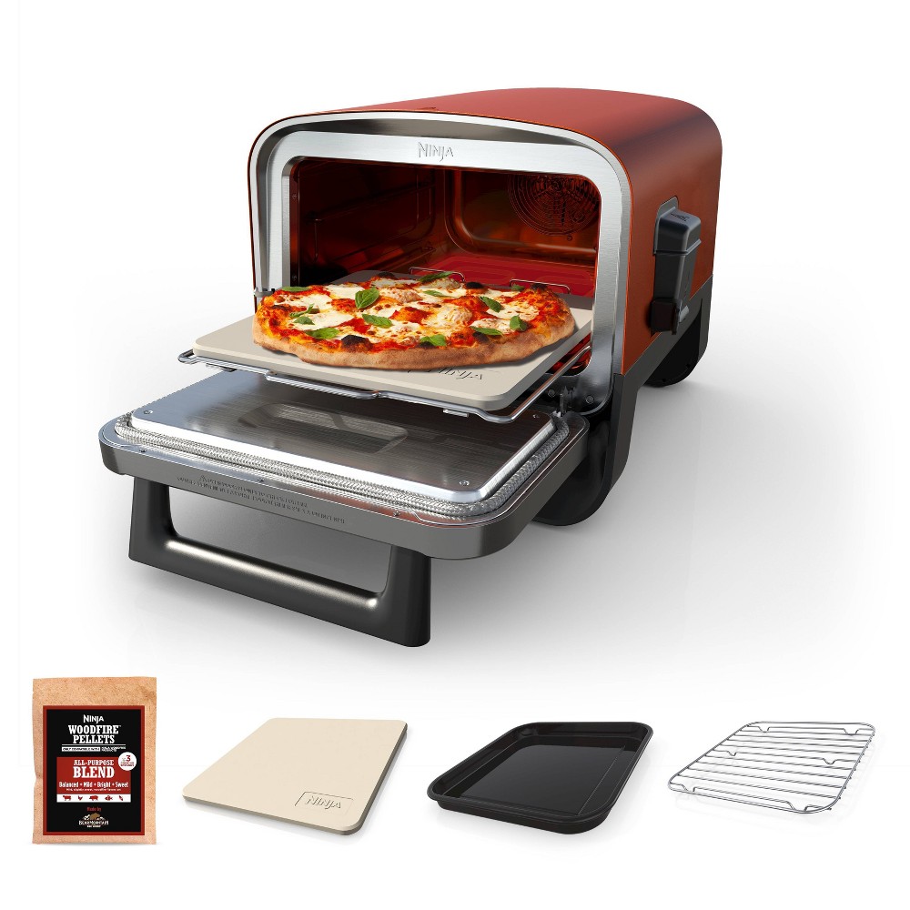 Ninja - Woodfire Pizza Oven, 8-in-1 Outdoor Oven, 5 Pizza Settings, 700°F, Smoker, Woodfire Technology, Electric - Terracotta Red