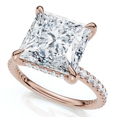 Pompeii3 Certified 4 1/3Ct Princess Cut Side Halo Engagement Ring 14k Gold/Pt Lab Created