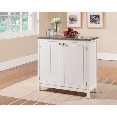 Kings Brand Furniture Janer Marble Finish Top Kitchen Island Storage Cabinet, White