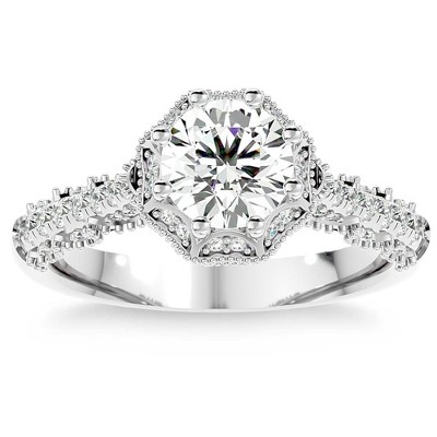 Pompeii3 1 1/10Ct Vintage Diamond Moissanite Halo Engagement Ring White Yellow Rose Gold