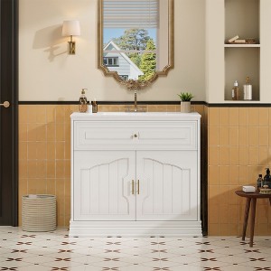 NicBex 36" Luxurious Bathroom Vanity with Ceramic Sink,Freestanding Storage Cabinet Combo with 2 Doors,No Faucet Included - 1 of 4
