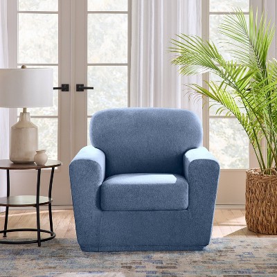 Sure Fit 2pc 43" Wide Cedar Stretch Textured Chair Slipcover Indigo: Elastic Fit, Indoor Use, Pet Friendly