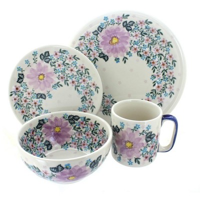 Blue Rose Polish Pottery Lilac Garden 16 Piece Dinner Set
