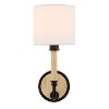Uttermost Franconia 1 Light Wall Sconce 12"H Matte Black Iron & Blonde Wood with White Linen Shade Casual Lighting - 4 of 4