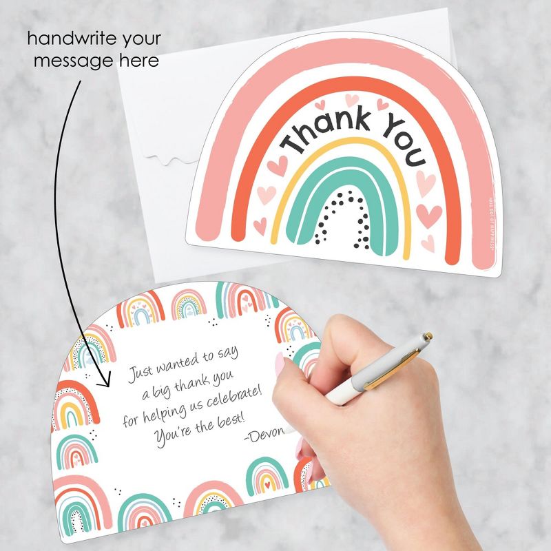 Big Dot of Happiness Hello Rainbow - Shaped Thank You Cards - Boho Baby Shower and Birthday Party Thank You Note Cards with Envelopes - Set of 12, 2 of 8