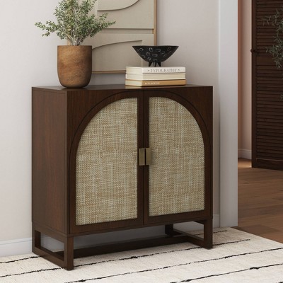 Paxton Dark Brown Wood Storage Cabinet with Rattan Doors