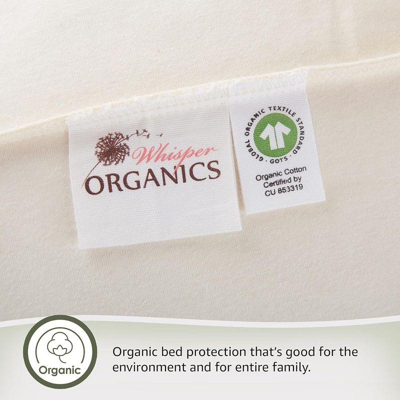 Whisper Organics, 100% Organic Waterproof Mattress Protector, Breathable GOTS Certified Cotton for Accident Protection, White Color, 4 of 7