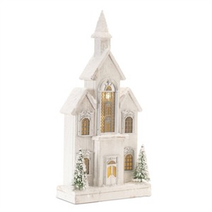 LED Flocked Wooden Church 22"H - 1 of 3