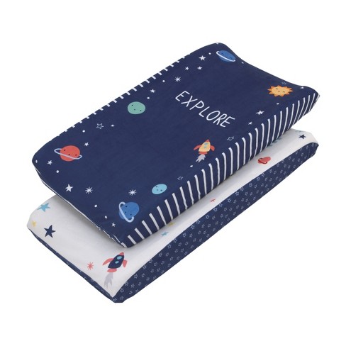 Little Love By Nojo love You To The Moon Navy And Multi Color Cosmic 2 Piece Super Soft Changing Pad Covers Target