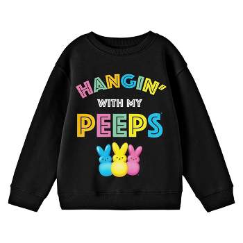 Peeps Multi-color Hangin' With My Peeps Striped Text Crew Neck Long Sleeve Black Fleece Youth Sweatshirt