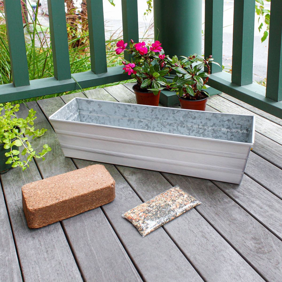 ACHLA Designs Small Cape Cod Rectangular Galvanized Steel Outdoor Planter Box White 22"x6" - thumbnail 2