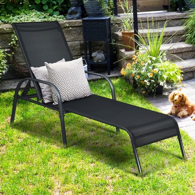 Costway Patio Chaise Lounge Outdoor Folding Recliner Chair w/ Adjustable Backrest Black