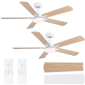 YUHAO Hushine 2-Pack 52 in. Indoor White Downrod LED standard Ceiling Fan with Light, Remote Included and Reversible Blades - 1 of 4