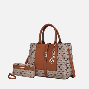 MKF Collection Yuliana Circular M emblem Print Satchel Bag with Wallet by Mia K - 1 of 4