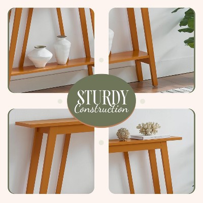Honey Ginger Narrow Wood Console Table with Storage Shelf