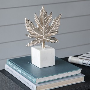 Moda Furnishings Silver Leaf Decorative Sculpture on Marble Base – Modern Home Accent - 1 of 4