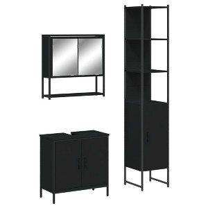 vidaXL 3-Piece Bathroom Furniture Set - Black Engineered Wood with Storage Cabinets and Wall Mirror - 1 of 4