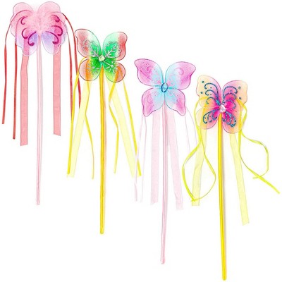 Blue Panda 12-Pack Butterfly Fairy Princess Wand Ballerina Party Favors Supplies, 4 Colors