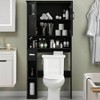 Over Toilet Storage Cabinet with Double Doors Toilet Paper Holder Stand, Freestanding Black Shelf Space Saver with Anti - 3 of 4