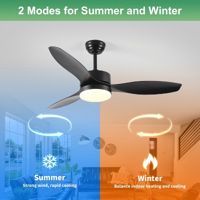 Modern Ceiling Fans with Lights Black 52 Inch Ceiling Fan with Remote Reversible DC Motor 6 Speed, Quiet Noiseless for Bedroom Living Room