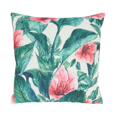 Saro Lifestyle Floral Paradise Outdoor Poly Filled Throw Pillow, 18"x18", Green