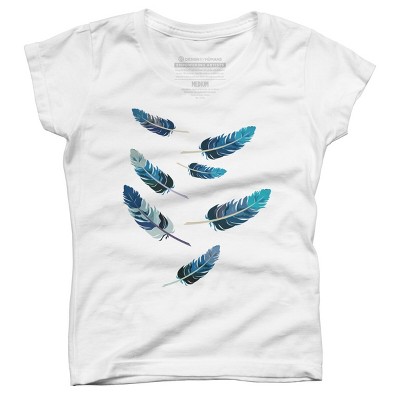 Girl's Design By Humans Blue Feathers By artado T-Shirt